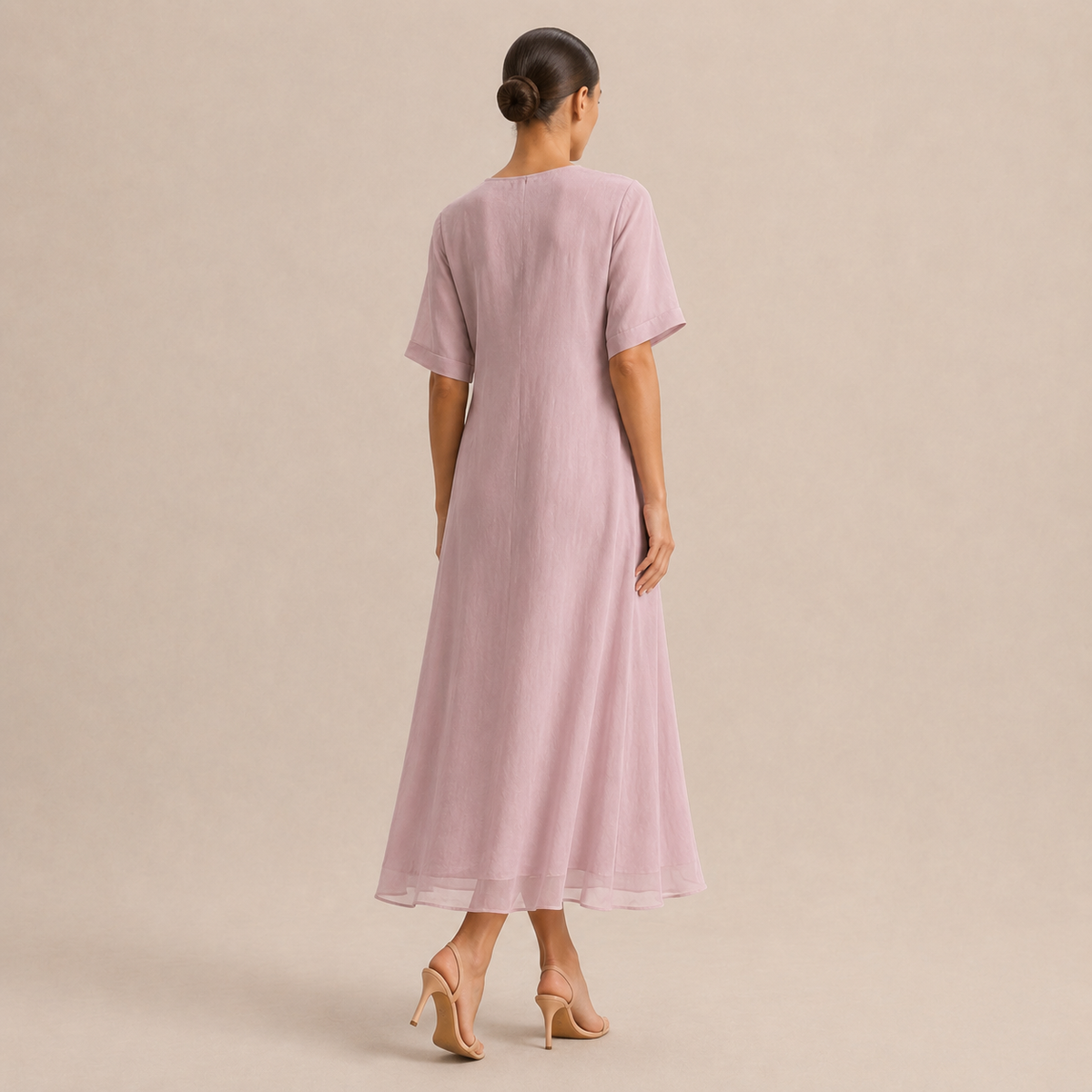 Embroidered Split Neck Short Sleeve Kaftan Midi Dress 9