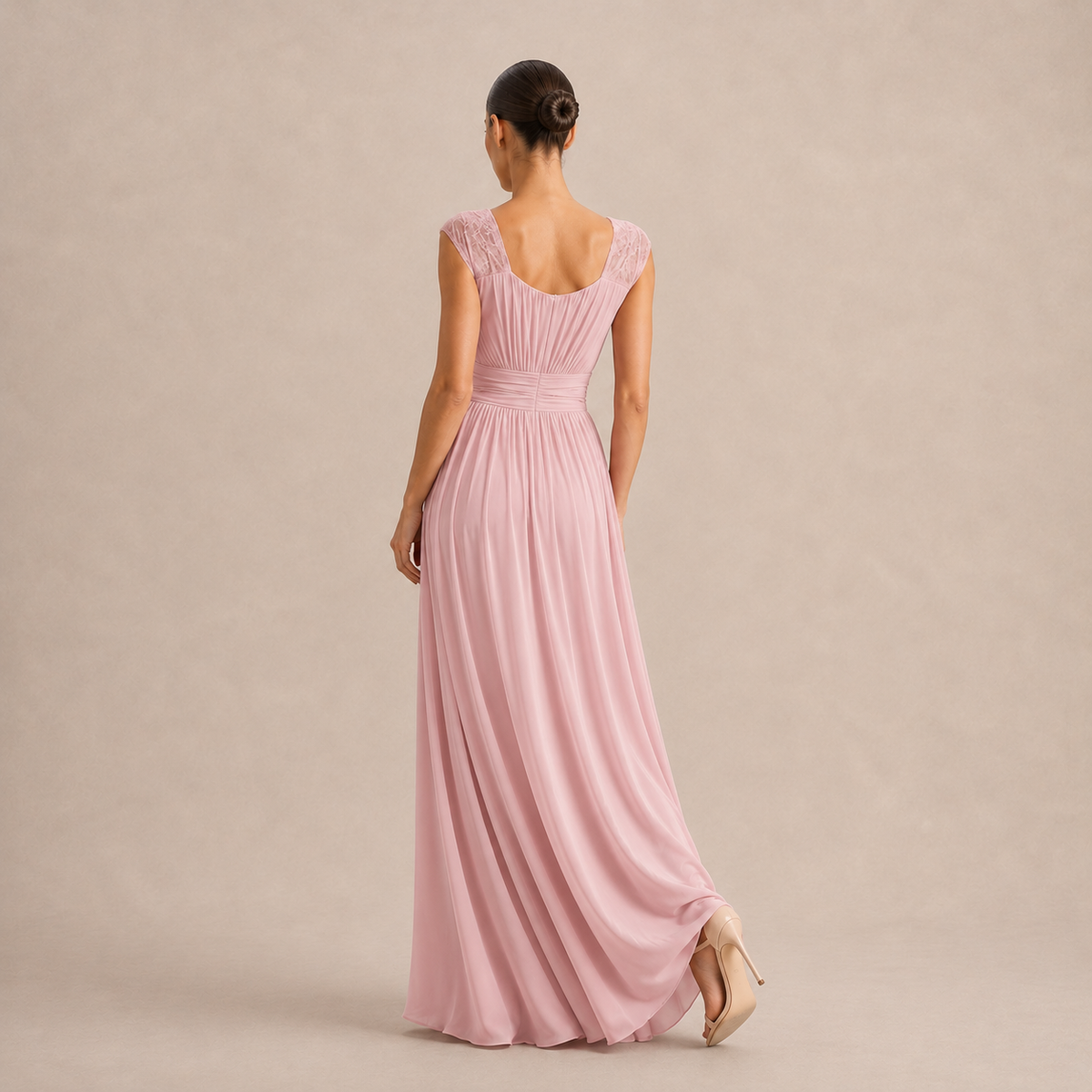 Sweetheart Cap Sleeve High Split Chiffon Maxi Gown 15