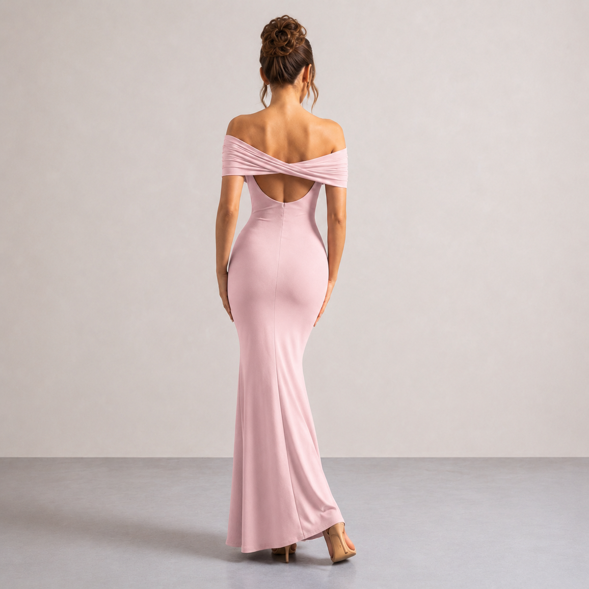 Off Shoulder Foldover Ruched Fishtail Maxi Dress 12