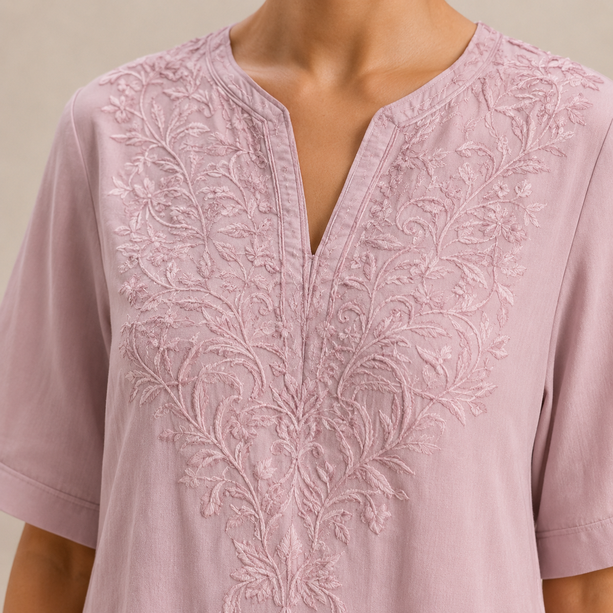 Embroidered Split Neck Short Sleeve Kaftan Midi Dress 8