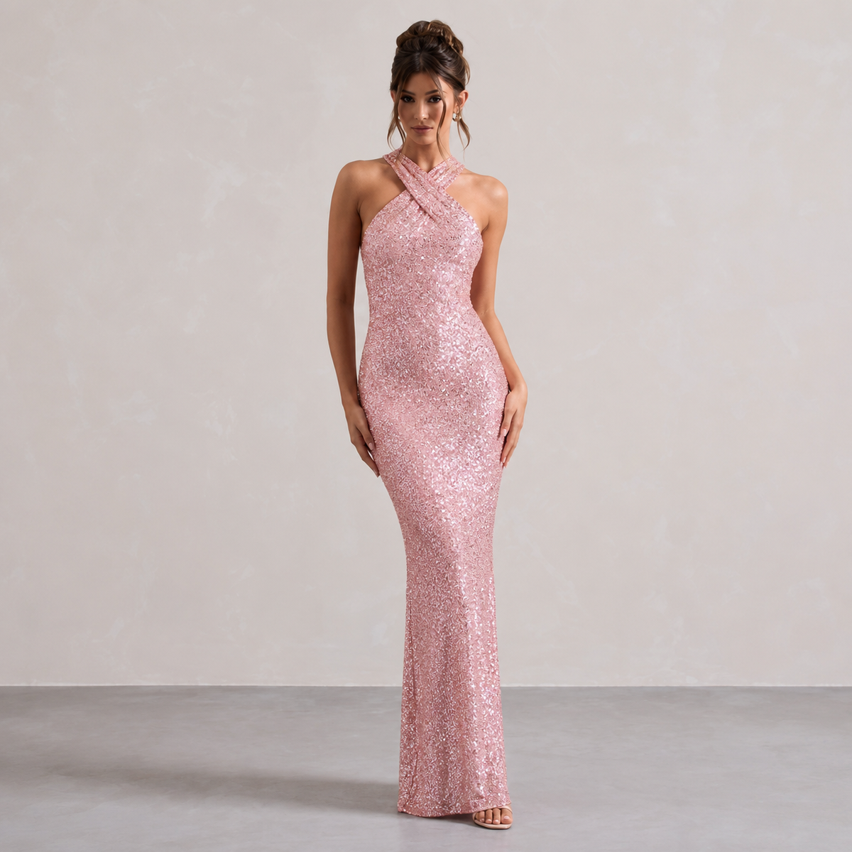 Sequin Cross Halter Neck Mermaid Maxi Gown 7