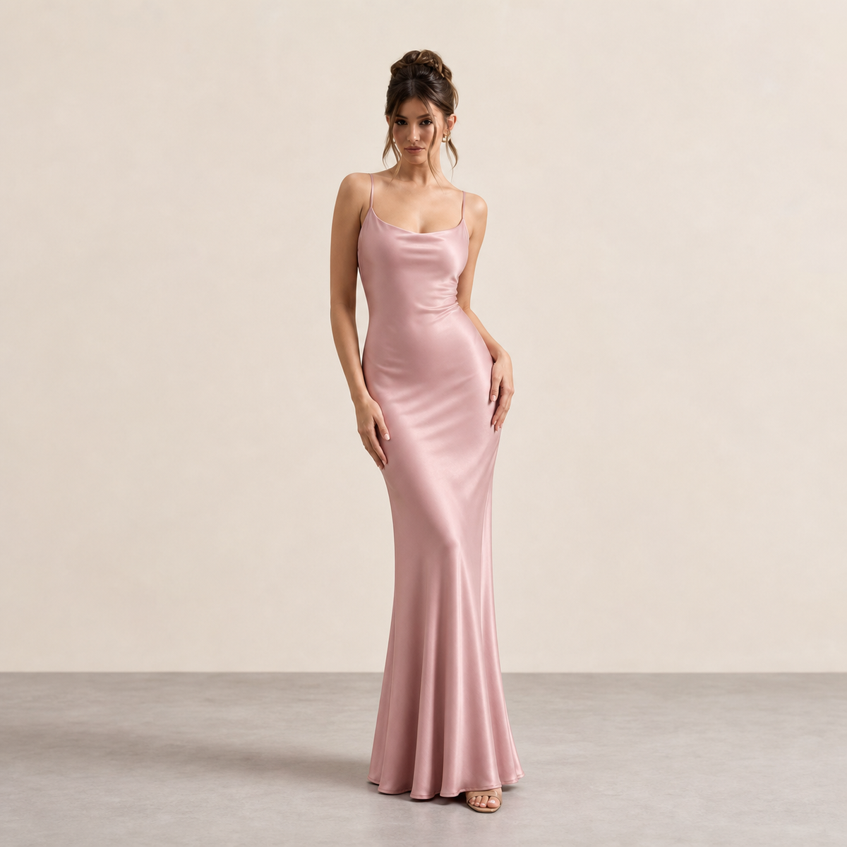 V-Neck Strappy Satin Slip Maxi Dress 10