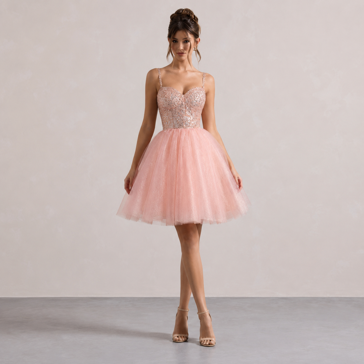 Beaded Sweetheart Bodice Tulle Mini Prom Dress