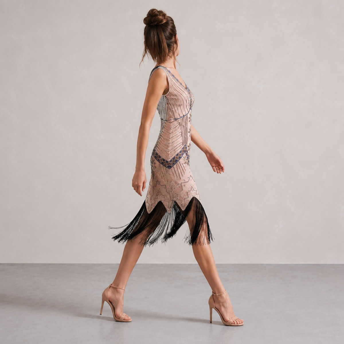 V-Neck Beaded Fringe Sleeveless Flapper Midi Dress 12