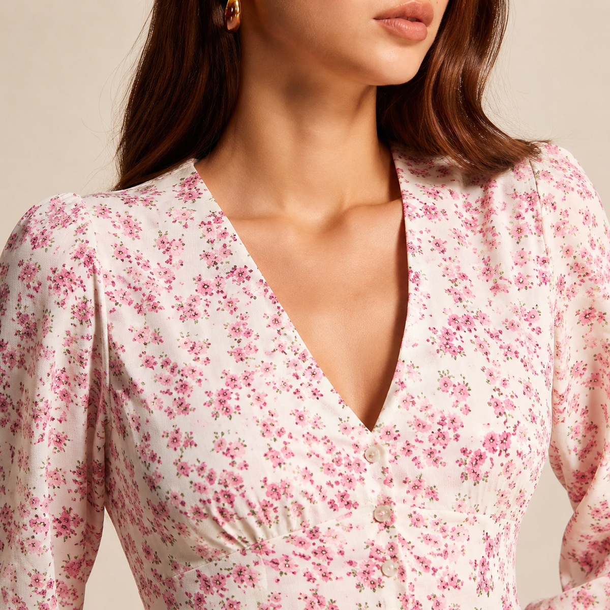 V-Neck Long Sleeve Button Front Floral Maxi Dress 8