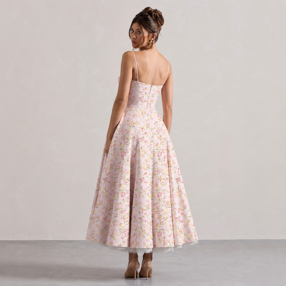 Sweetheart Cami Strap Corset A-Line Satin Midi Dress 18
