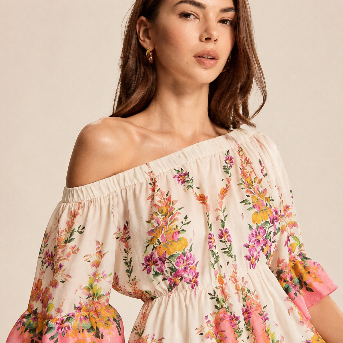 Floral Off Shoulder Bell Sleeve A-Line Midi Dress 17