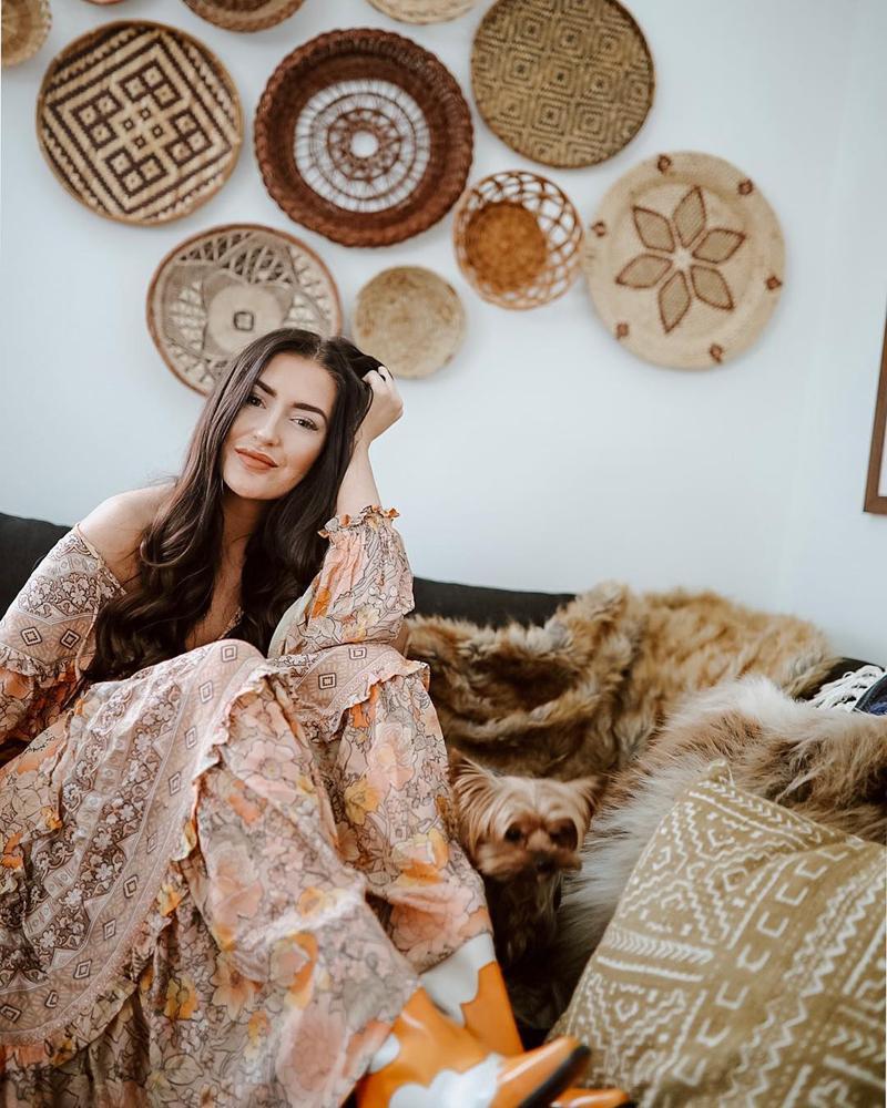 Floral Print V-Neck Long Sleeve Tiered Maxi Dress 17