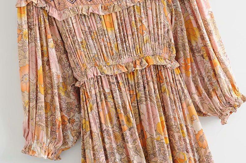Floral Print V-Neck Long Sleeve Tiered Maxi Dress 26
