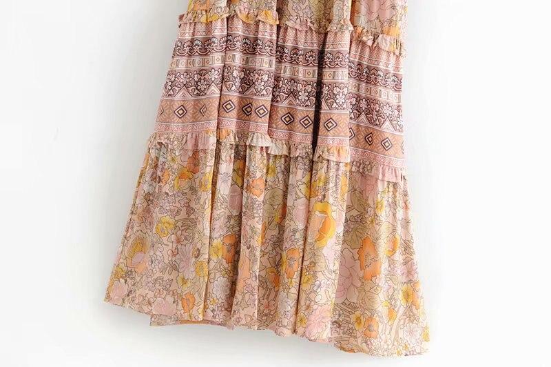 Floral Print V-Neck Long Sleeve Tiered Maxi Dress 32