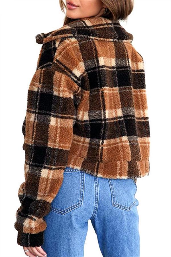 Plaid Faux Fur Cropped Biker Down Jacket for Chic Style