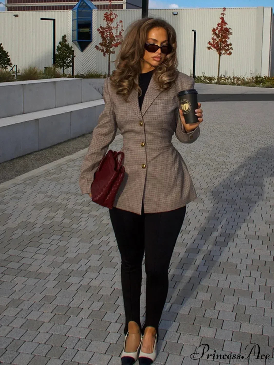 Plaid Print Slim Fit Lapel Coat