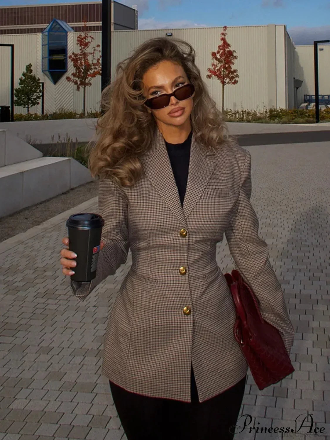 Plaid Print Slim Fit Lapel Coat