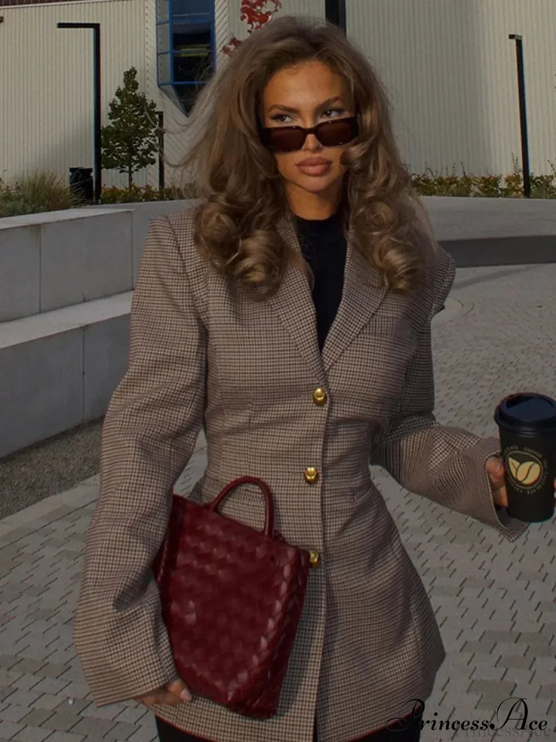 Plaid Print Slim Fit Lapel Coat Plaid / S