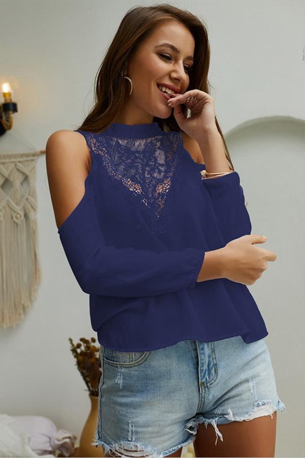 Plain Cold Shoulder Lace Blouse
