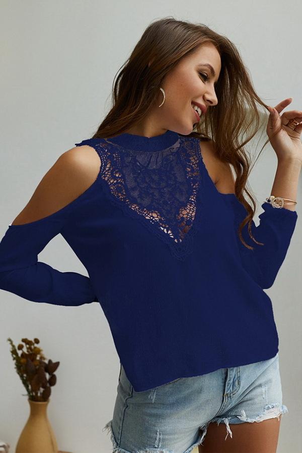Plain Cold Shoulder Lace Blouse