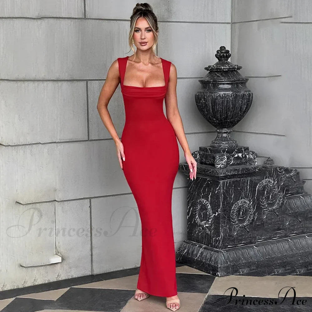 Pleated Sleeveless Evening Party Dress Elegant Sexy Bodycon Maxi Long Christmas Party Dress