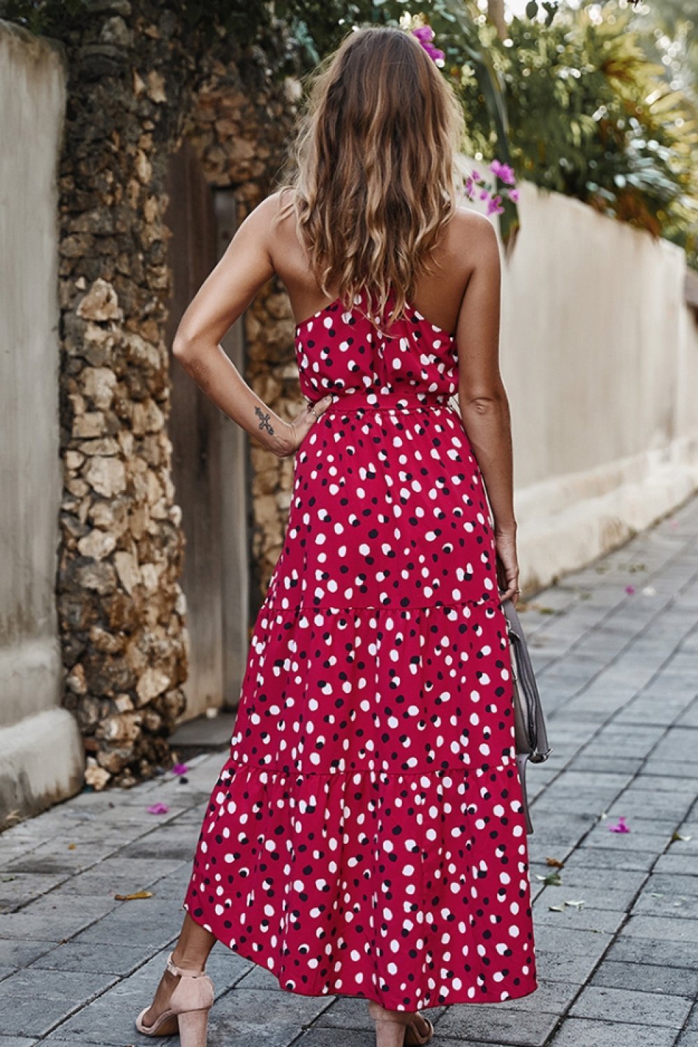 Polka Dot Lace Up Holiday Dress
