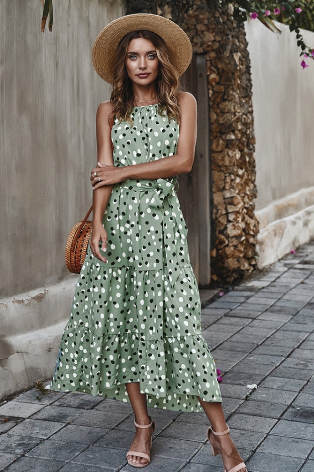 Polka Dot Lace Up Holiday Dress