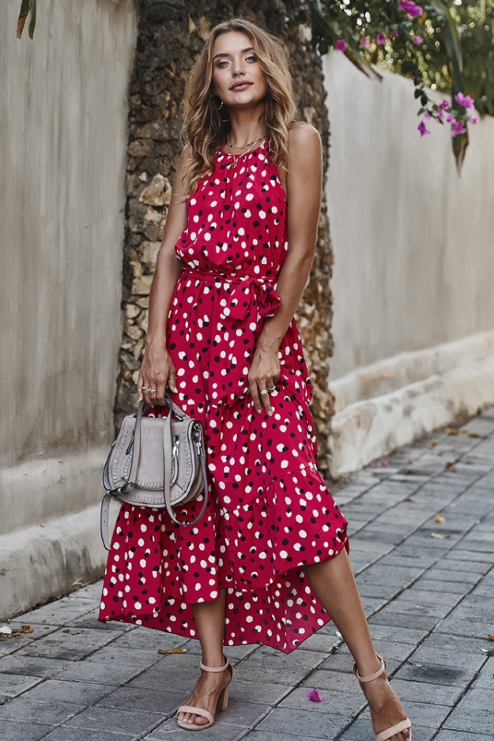 Polka Dot Lace Up Holiday Dress