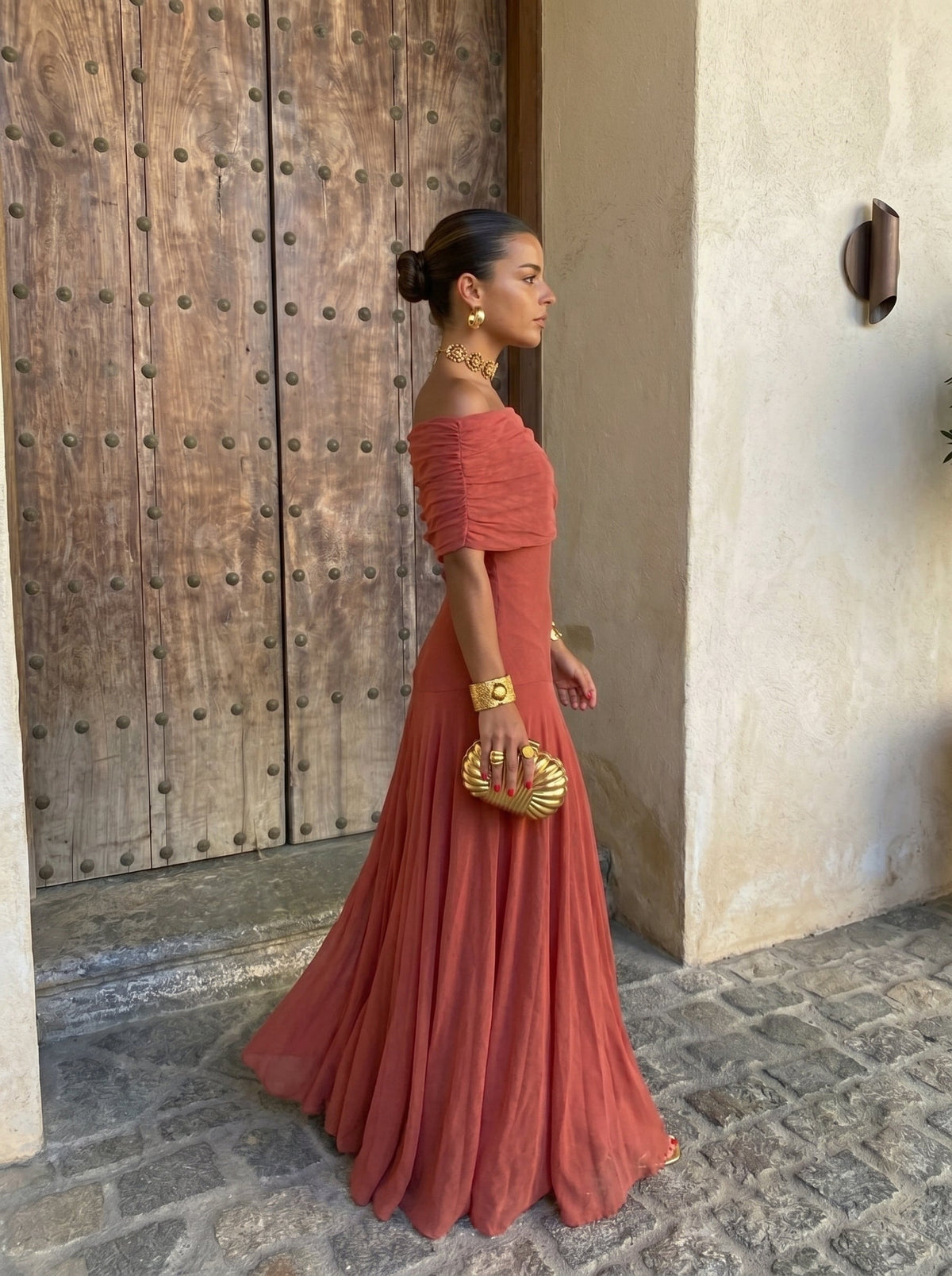 One Shoulder Draped Short Sleeve Jersey Maxi Dress 6