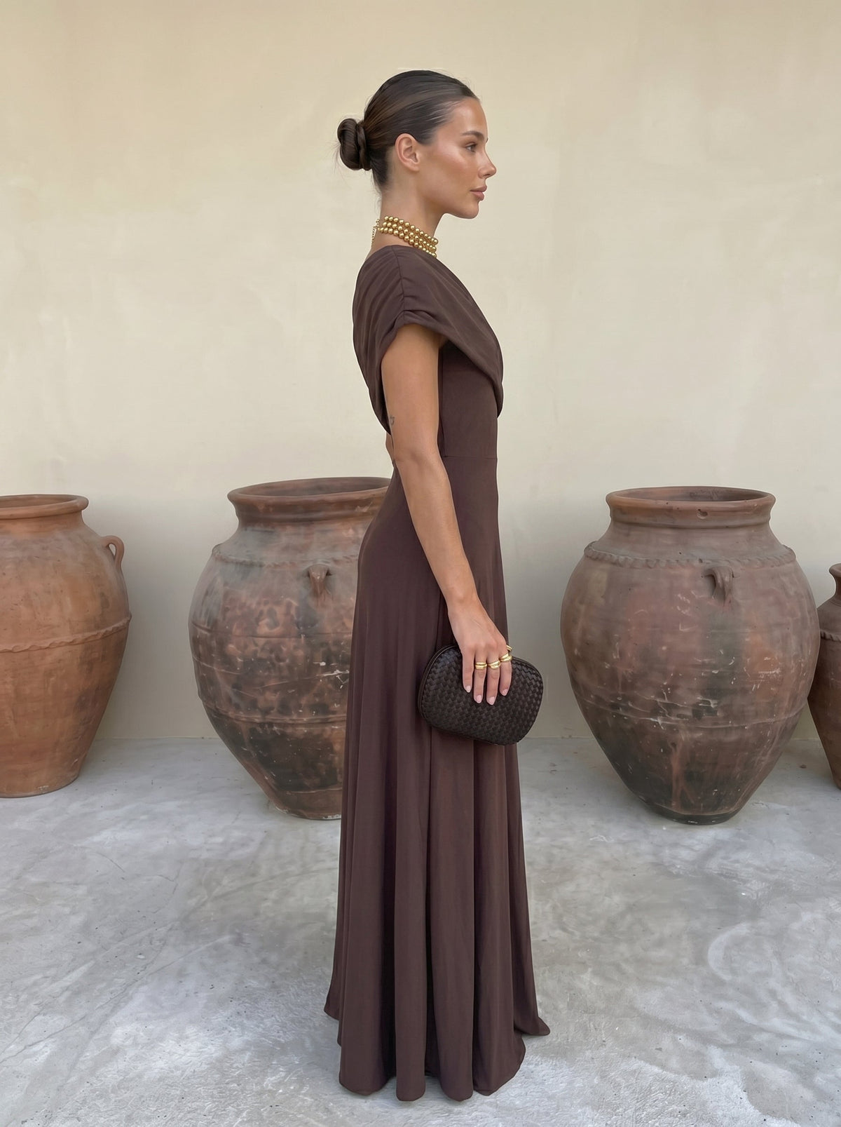 One Shoulder Draped Short Sleeve Jersey Maxi Dress 11