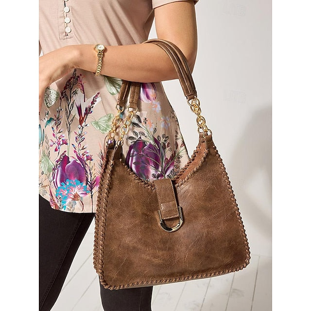 Hobo Bag with Chain Leather Strap Vintage Large