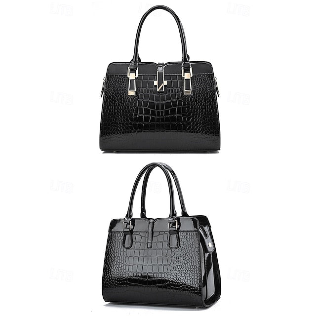 Faux - Croc Patent Handbag Leather Burgundy