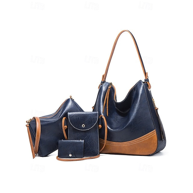 Faux Bag Set Handbag 4-Piece Leather Shoulder