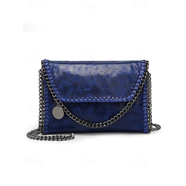 Leather Faux Bag with Chain Red Whipstitch Shoulder Detailing