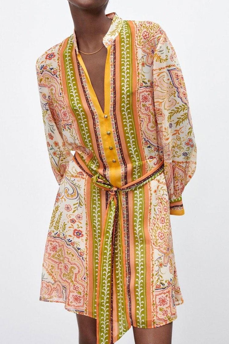 Chiffon V-Neck Long Sleeve Maxi Dress - View 2