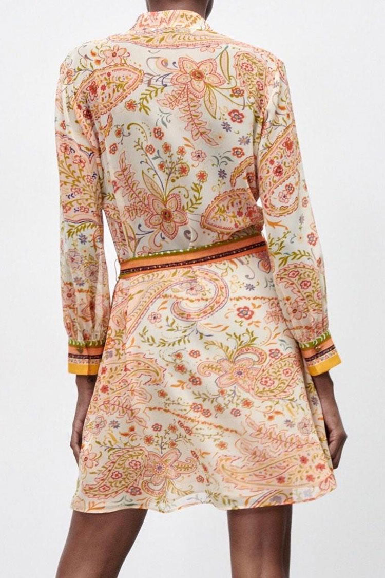 Chiffon V-Neck Long Sleeve Maxi Dress - View 3