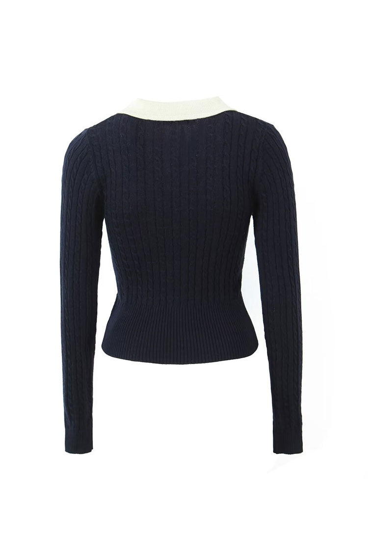 Rosedress Preppy Cable Knit Button-Up Cropped Cardigan