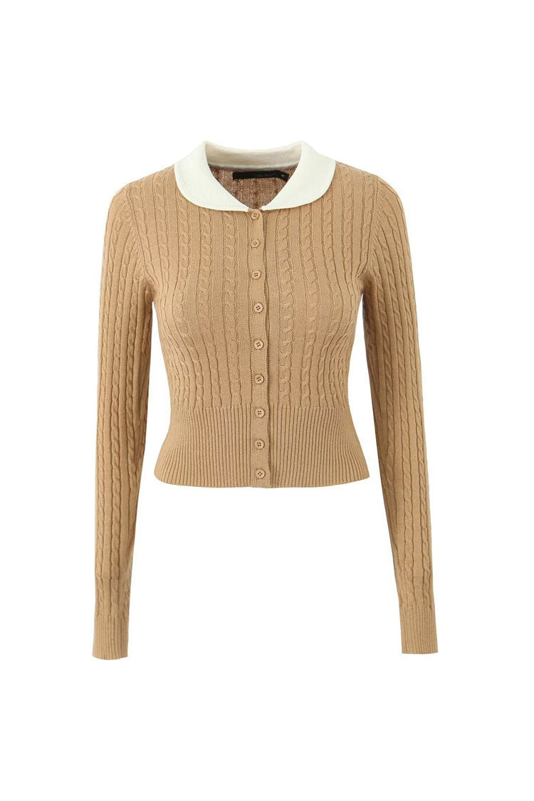 Rosedress Preppy Cable Knit Button-Up Cropped Cardigan