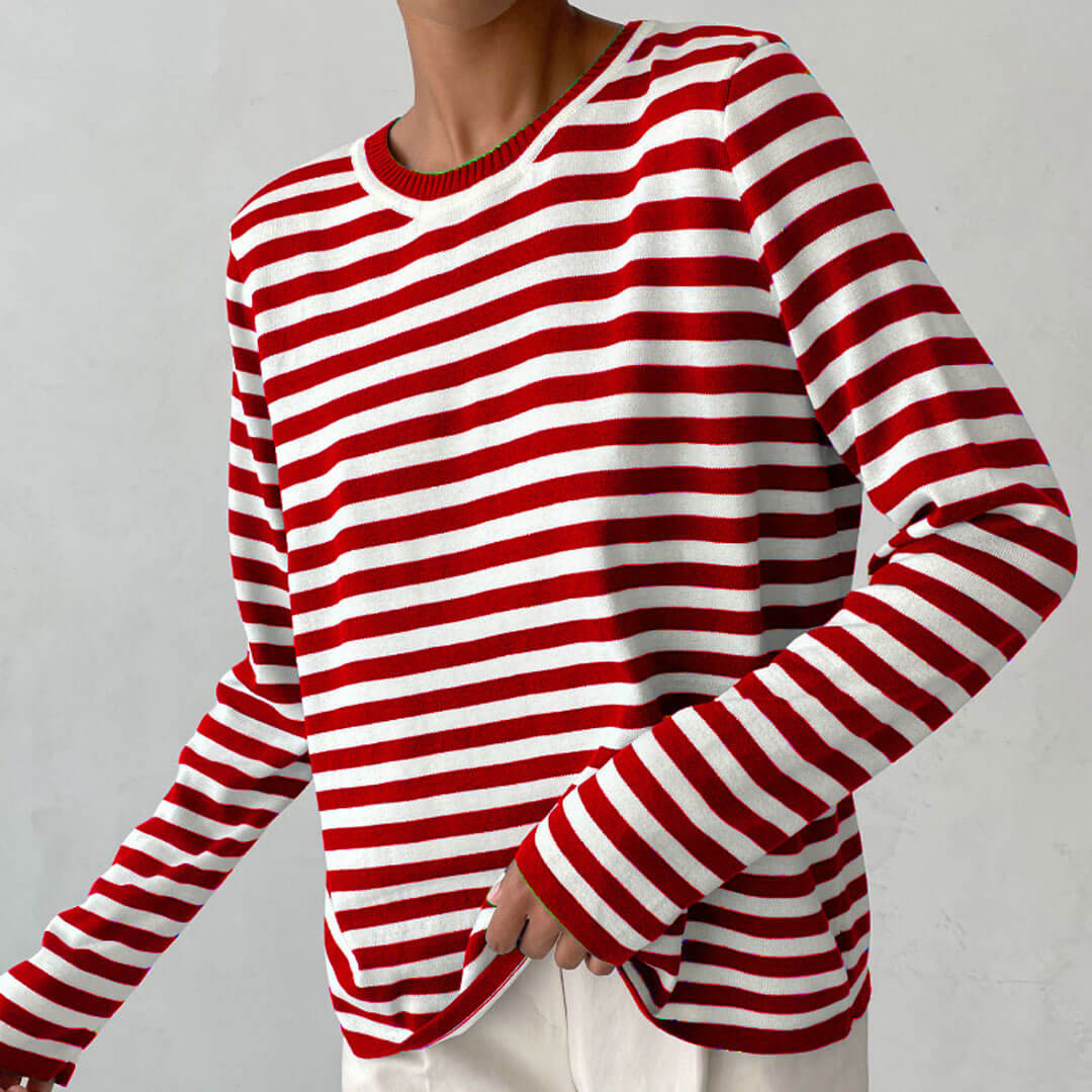 Trendy & Unique Oversized Striped Crew Neck Pullover Sweater