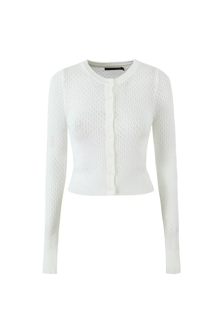 Rosedress Cropped Crew Neck Button-Up Long Sleeve Cardigan