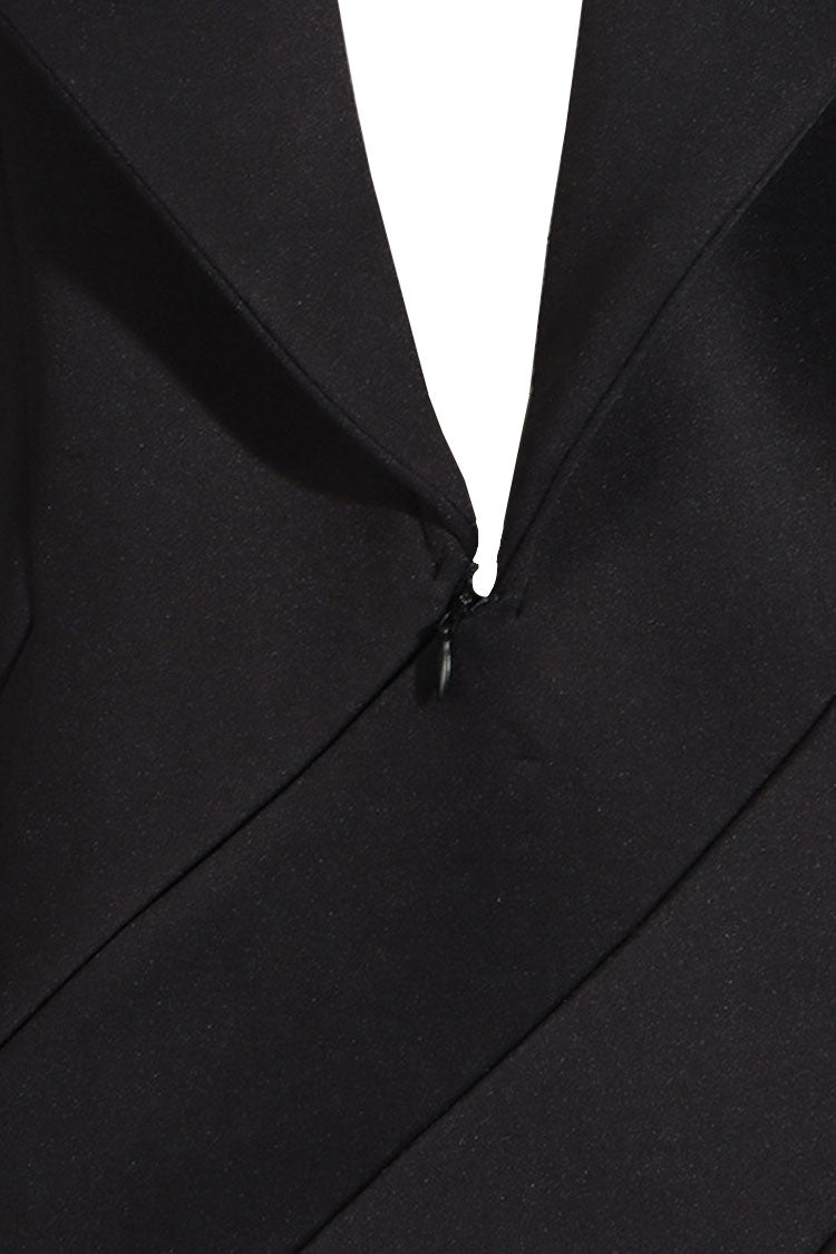 Preppy Deep V Spread Hooded Long Sleeve Slanted Panel Fluted Mini Dress - Fashionpara