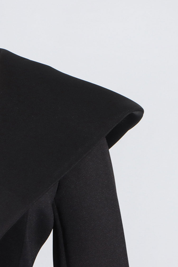 Preppy Deep V Spread Hooded Long Sleeve Slanted Panel Fluted Mini Dress - Fashionpara