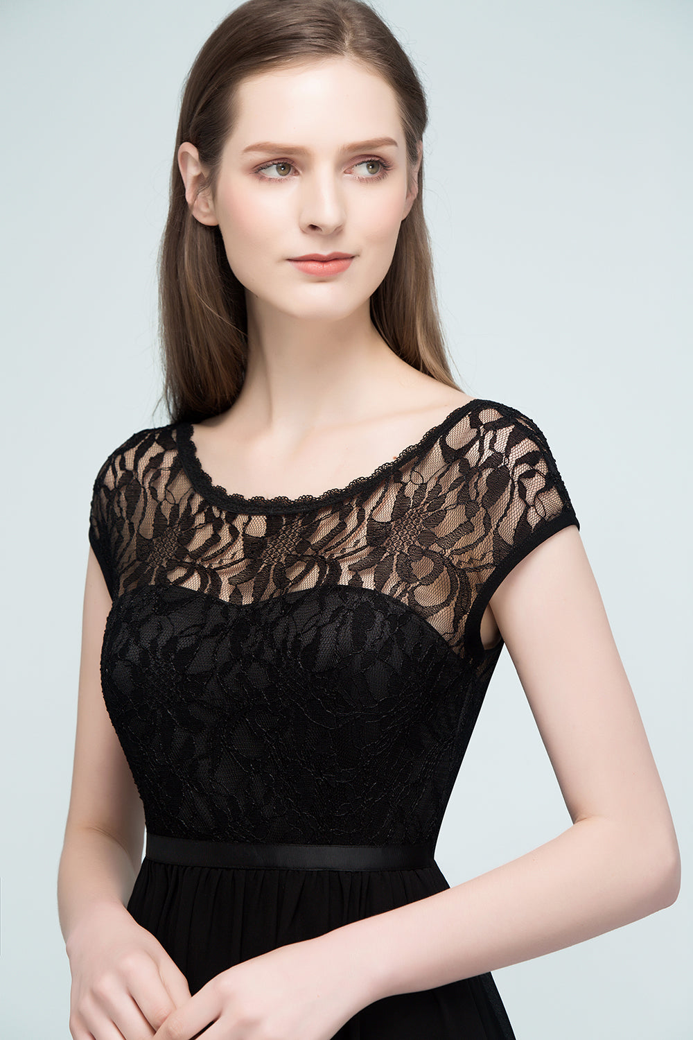 Pretty Scoop Sleeveless Black Lace Short Junior Bridesmaid Dresses - Fashionpara