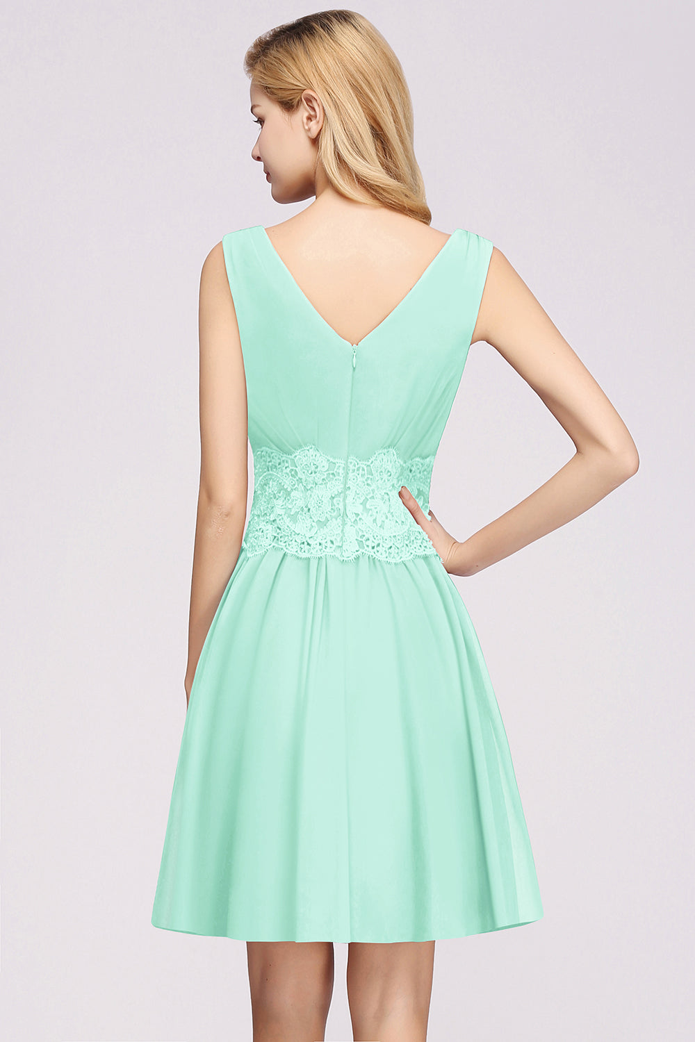 Pretty V-Neck Short Sleeveless Lace Bridesmaid dresses - Fashionpara