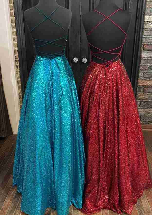 Princess A-Line Bateau Sleeveless Sequined Long/Floor-Length Prom Dress/Evening Dress - Fashionpara