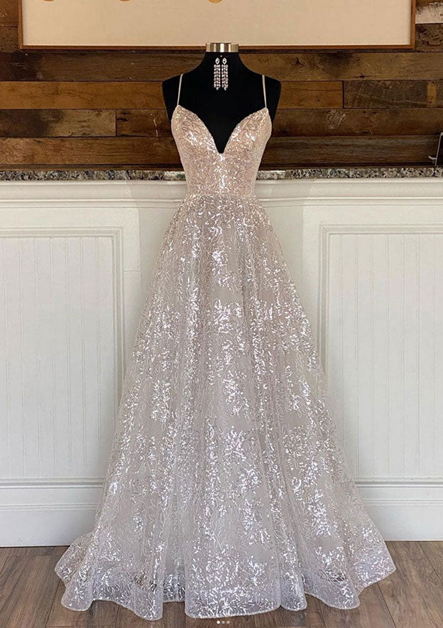 Princess A-Line Sweetheart Sleeveless Sweep Train Metallic Yarn Prom Dress/Evening Dresses - Fashionpara