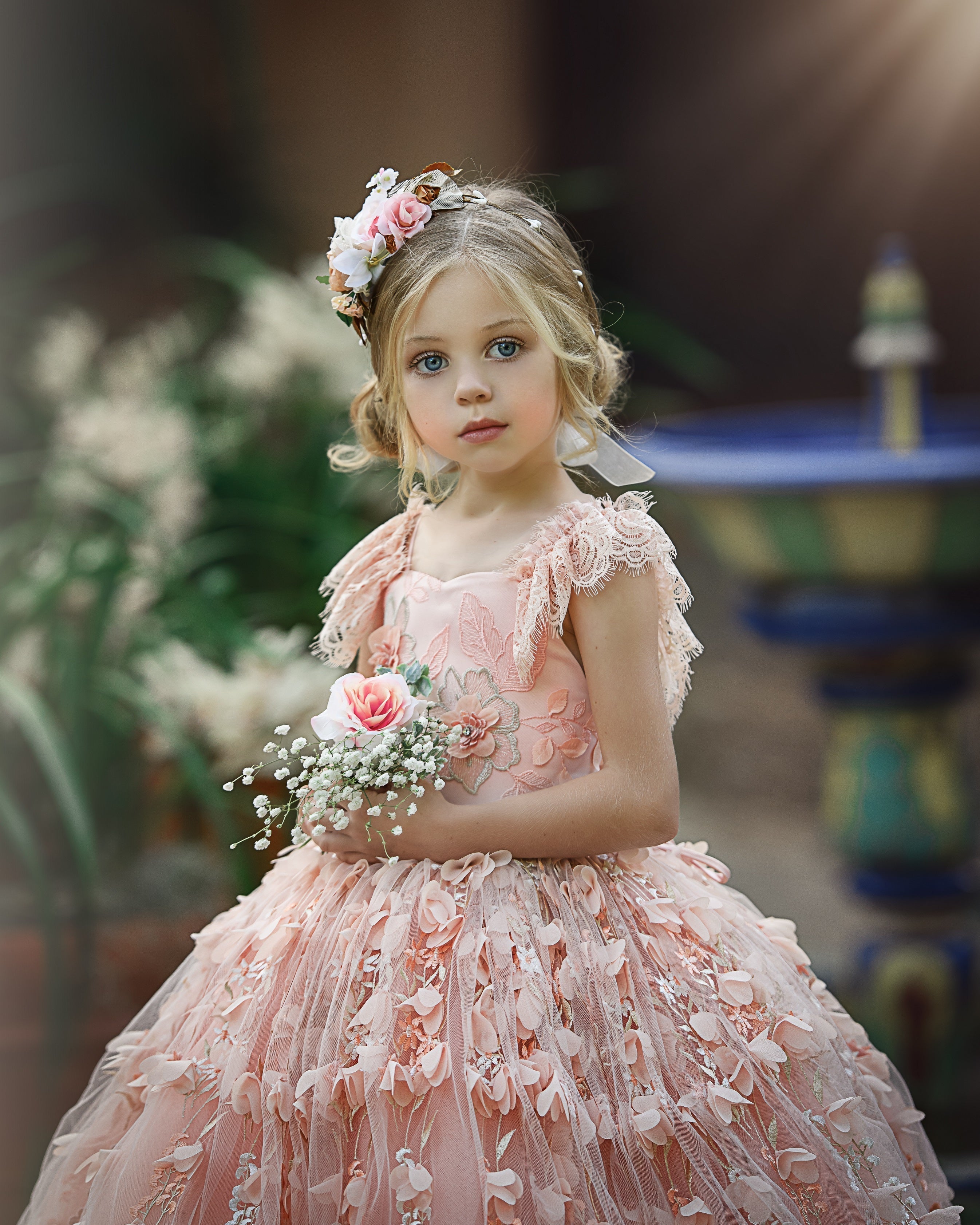 Princess Pink A-line Cap Sleeves Lace Flower Girls Dress - Fashionpara
