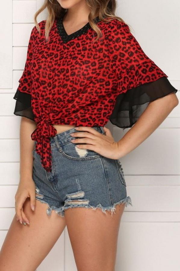 Printed Leopard Print Chiffon Shirt