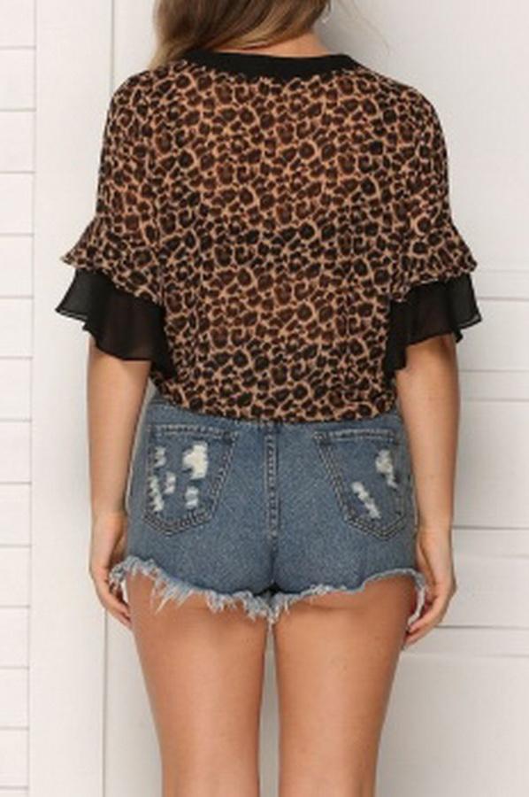 Printed Leopard Print Chiffon Shirt
