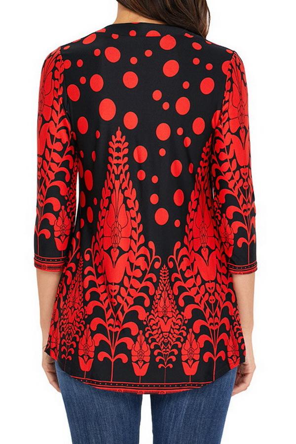 Printed Long Cropped Sleeves Pleated Top