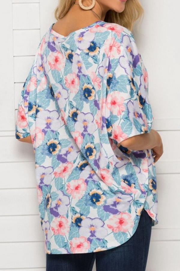 Printed Loose Casual Square Collar Top