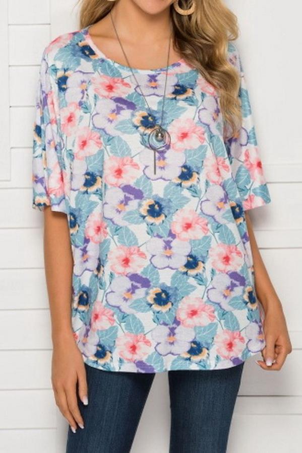 Printed Loose Casual Square Collar Top