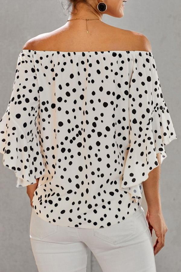 Printed Off-the-shoulder Cropped Sleeves Knotted Top