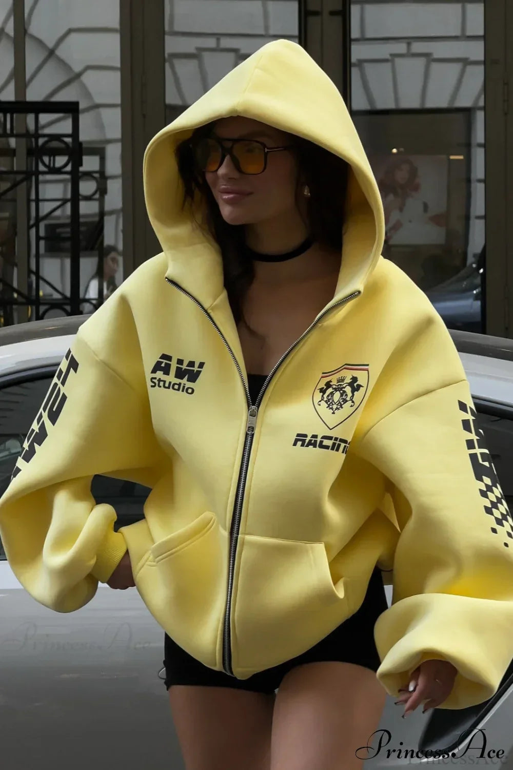 Printed Oversized Zip Hoodie 2